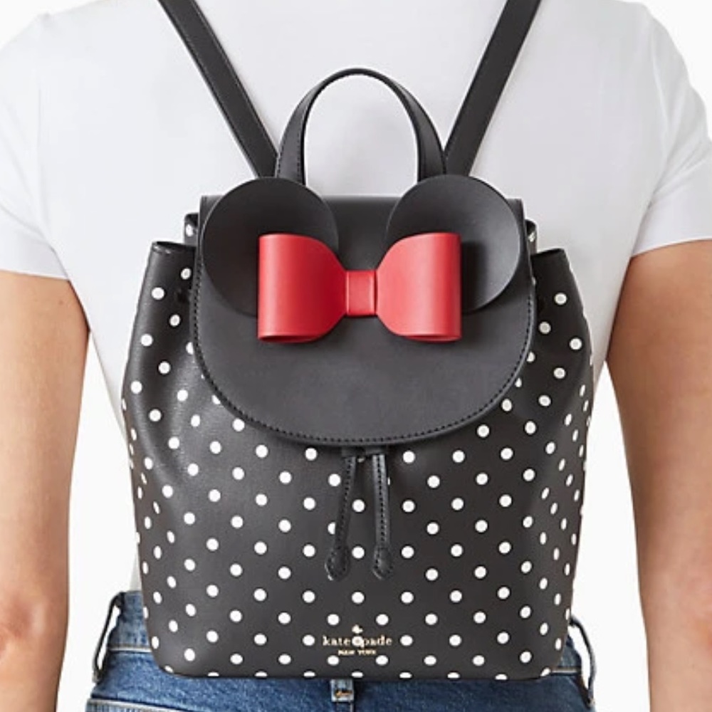 ๐ BEAUTIFUL GIFT KATE SPADE MINNIE MOUSE DOT BLACK BACKPACK NEW AUTHENTIC - Picture 1 of 4